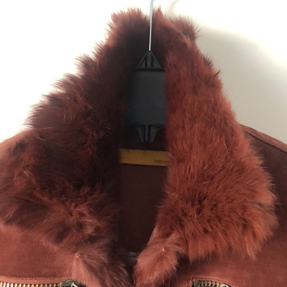 Twill Twenty Two Brown Jacket With Rabbit Fur - image 7